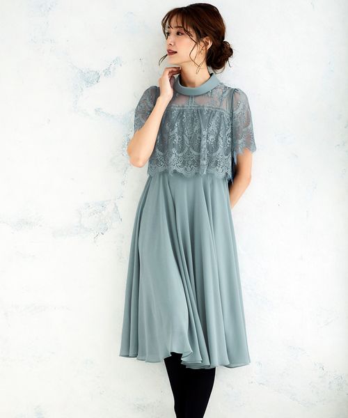 セール ドレス ロールカラーネックレースレイヤードドレス ドレス Perle Peche ペルルペッシュ のファッション