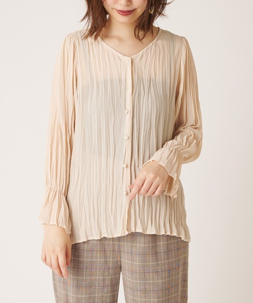 natural couture（ナチュラルクチュール）の「クリンクル2WAYチュニック（シャツ/ブラウス・レディース・ブルー/アイボリー/モカ/ピンクベージュ・FREE）」の5枚目の写真