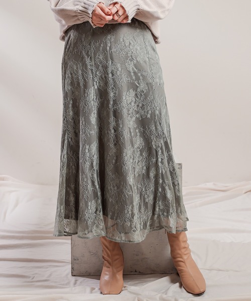 natural couture（ナチュラルクチュール）の「osono レーススカート（スカート・レディース・ブラック/パープル/サックスブルー/ライトベージュ/モカ/カーキ・FREE）」の5枚目の写真