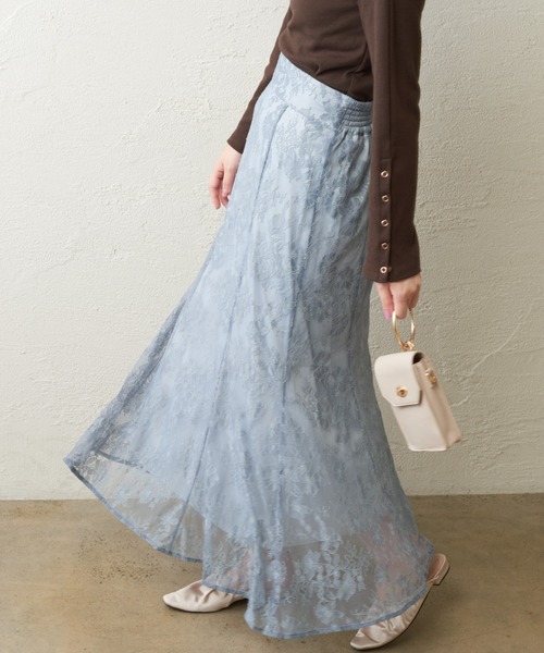 natural couture（ナチュラルクチュール）の「osono レーススカート（スカート・レディース・ブラック/パープル/サックスブルー/ライトベージュ/モカ/カーキ・FREE）」の6枚目の写真