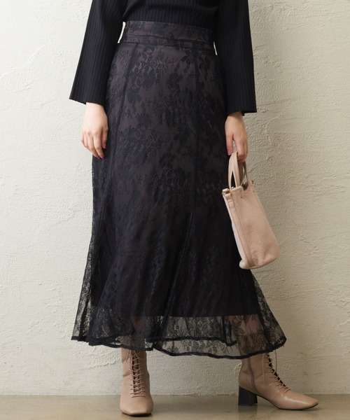 natural couture（ナチュラルクチュール）の「osono レーススカート（スカート・レディース・ブラック/パープル/サックスブルー/ライトベージュ/モカ/カーキ・FREE）」の2枚目の写真