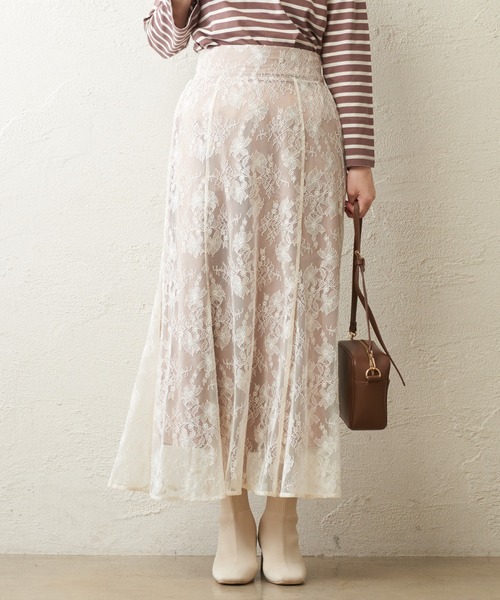 natural couture（ナチュラルクチュール）の「osono レーススカート（スカート・レディース・ブラック/パープル/サックスブルー/ライトベージュ/モカ/カーキ・FREE）」の10枚目の写真