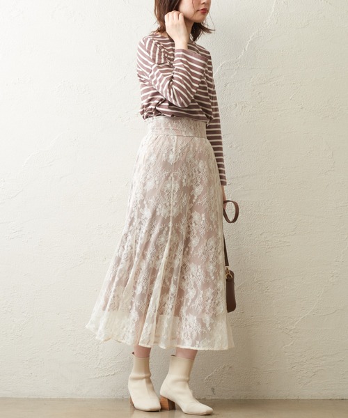 natural couture（ナチュラルクチュール）の「osono レーススカート（スカート・レディース・ブラック/パープル/サックスブルー/ライトベージュ/モカ/カーキ・FREE）」の8枚目の写真