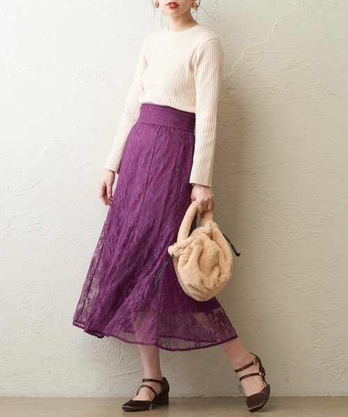 natural couture（ナチュラルクチュール）の「osono レーススカート（スカート・レディース・ブラック/パープル/サックスブルー/ライトベージュ/モカ/カーキ・FREE）」の14枚目の写真