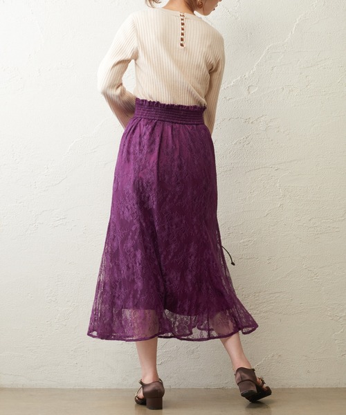 natural couture（ナチュラルクチュール）の「osono レーススカート（スカート・レディース・ブラック/パープル/サックスブルー/ライトベージュ/モカ/カーキ・FREE）」の15枚目の写真