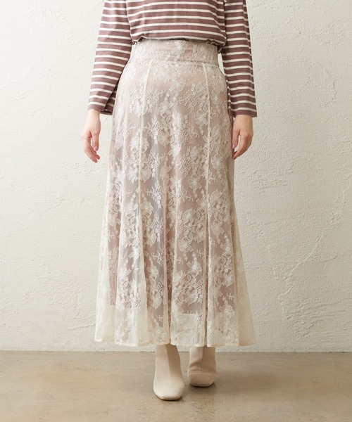 natural couture（ナチュラルクチュール）の「osono レーススカート（スカート・レディース・ブラック/パープル/サックスブルー/ライトベージュ/モカ/カーキ・FREE）」の22枚目の写真