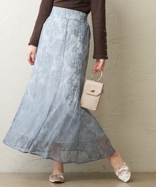 natural couture（ナチュラルクチュール）の「osono レーススカート（スカート・レディース・ブラック/パープル/サックスブルー/ライトベージュ/モカ/カーキ・FREE）」の17枚目の写真