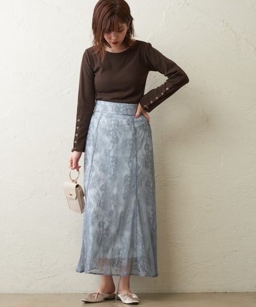 natural couture（ナチュラルクチュール）の「osono レーススカート（スカート・レディース・ブラック/パープル/サックスブルー/ライトベージュ/モカ/カーキ・FREE）」の18枚目の写真