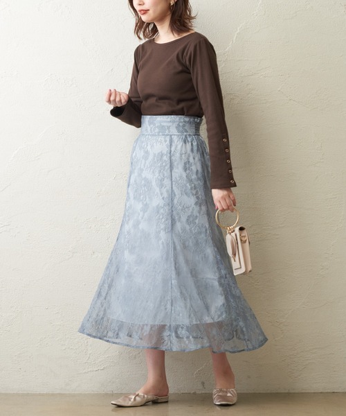 natural couture（ナチュラルクチュール）の「osono レーススカート（スカート・レディース・ブラック/パープル/サックスブルー/ライトベージュ/モカ/カーキ・FREE）」の19枚目の写真