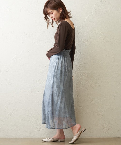 natural couture（ナチュラルクチュール）の「osono レーススカート（スカート・レディース・ブラック/パープル/サックスブルー/ライトベージュ/モカ/カーキ・FREE）」の20枚目の写真