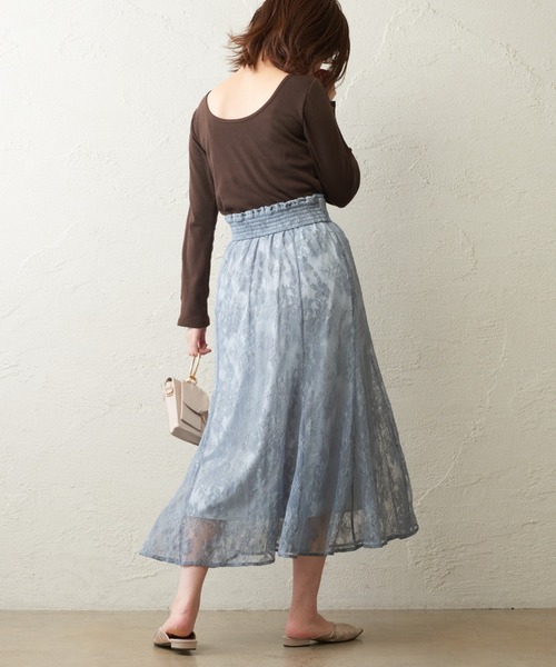 natural couture（ナチュラルクチュール）の「osono レーススカート（スカート・レディース・ブラック/パープル/サックスブルー/ライトベージュ/モカ/カーキ・FREE）」の21枚目の写真