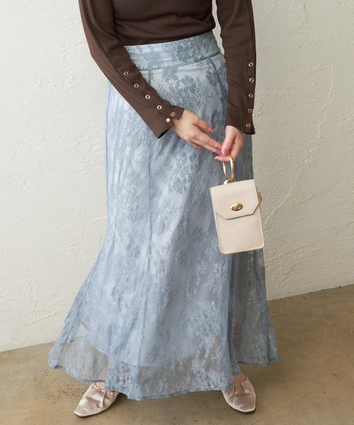 natural couture（ナチュラルクチュール）の「osono レーススカート（スカート・レディース・ブラック/パープル/サックスブルー/ライトベージュ/モカ/カーキ・FREE）」の16枚目の写真