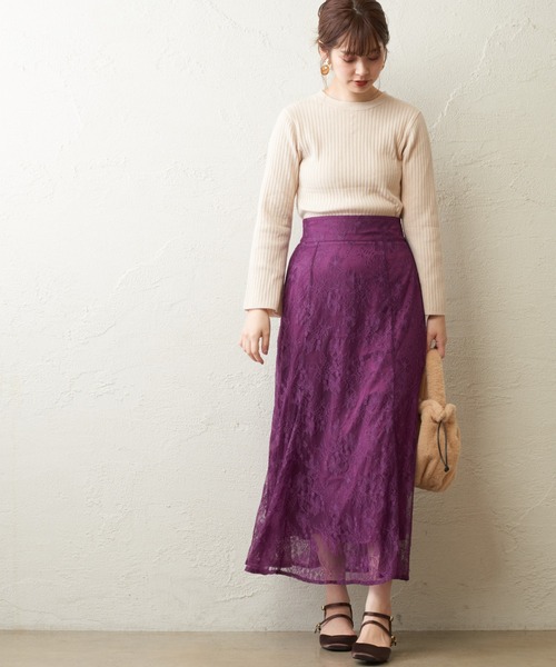 natural couture（ナチュラルクチュール）の「osono レーススカート（スカート・レディース・ブラック/パープル/サックスブルー/ライトベージュ/モカ/カーキ・FREE）」の11枚目の写真