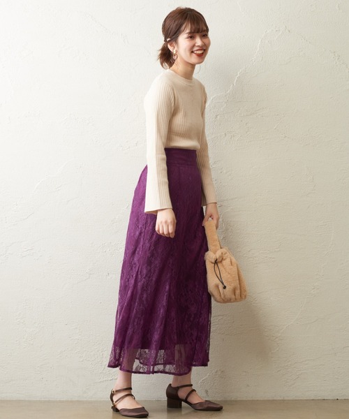 natural couture（ナチュラルクチュール）の「osono レーススカート（スカート・レディース・ブラック/パープル/サックスブルー/ライトベージュ/モカ/カーキ・FREE）」の13枚目の写真