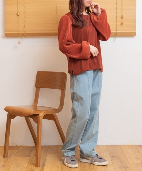 Mysa&Liina（ミーサリーナ）の「袖プリーツプルオーバー（Tシャツ/カットソー・レディース・オフホワイト/オレンジ/ブラウン・M）」の6枚目の写真