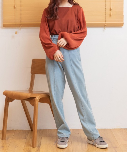 Mysa&Liina（ミーサリーナ）の「袖プリーツプルオーバー（Tシャツ/カットソー・レディース・オフホワイト/オレンジ/ブラウン・M）」の5枚目の写真