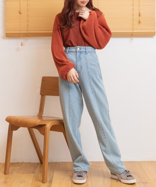 Mysa&Liina（ミーサリーナ）の「袖プリーツプルオーバー（Tシャツ/カットソー・レディース・オフホワイト/オレンジ/ブラウン・M）」の4枚目の写真