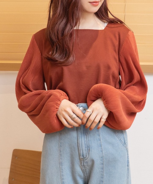 Mysa&Liina（ミーサリーナ）の「袖プリーツプルオーバー（Tシャツ/カットソー・レディース・オフホワイト/オレンジ/ブラウン・M）」の9枚目の写真