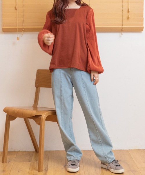 Mysa&Liina（ミーサリーナ）の「袖プリーツプルオーバー（Tシャツ/カットソー・レディース・オフホワイト/オレンジ/ブラウン・M）」の7枚目の写真