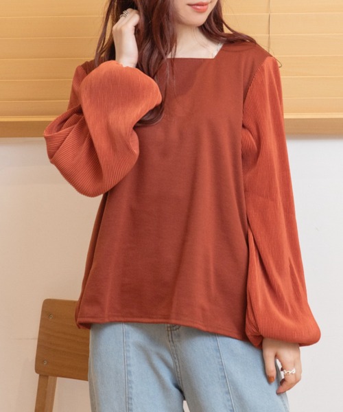 Mysa&Liina（ミーサリーナ）の「袖プリーツプルオーバー（Tシャツ/カットソー・レディース・オフホワイト/オレンジ/ブラウン・M）」の8枚目の写真