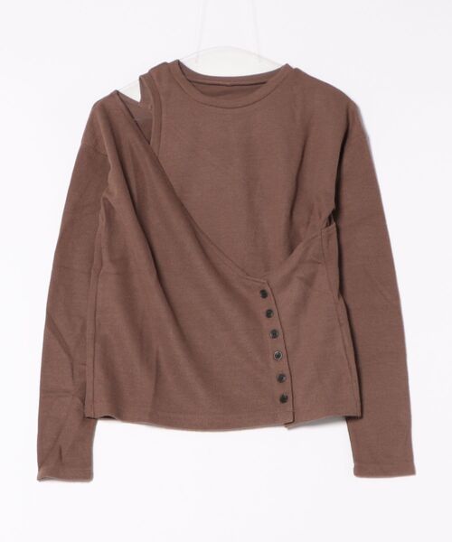 STYLEBLOCK（スタイルブロック）の「接結起毛フライス釦デザイントップス（ニット/セーター・レディース・モカ/パープル/ブラウン/アイボリー・M）」の2枚目の写真