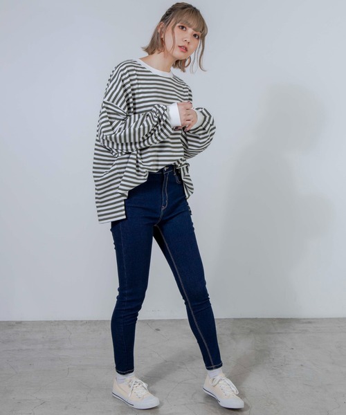 WEGO（ウィゴー）の「WEGO/だぼそでボーダーTシャツ（Tシャツ/カットソー・レディース・グリーン系その他5/ベージュ系その他5/ブラック系その他5・FREE）」の13枚目の写真