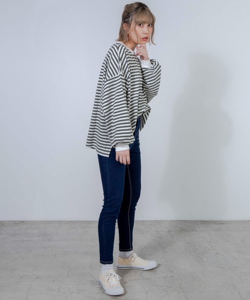 WEGO（ウィゴー）の「WEGO/だぼそでボーダーTシャツ（Tシャツ/カットソー・レディース・グリーン系その他5/ベージュ系その他5/ブラック系その他5・FREE）」の15枚目の写真