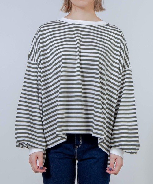 WEGO（ウィゴー）の「WEGO/だぼそでボーダーTシャツ（Tシャツ/カットソー・レディース・グリーン系その他5/ベージュ系その他5/ブラック系その他5・FREE）」の16枚目の写真