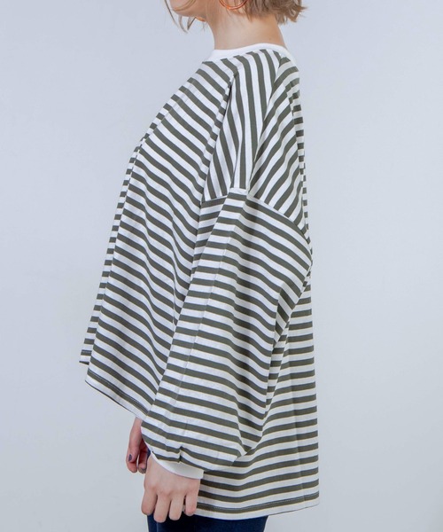 WEGO（ウィゴー）の「WEGO/だぼそでボーダーTシャツ（Tシャツ/カットソー・レディース・グリーン系その他5/ベージュ系その他5/ブラック系その他5・FREE）」の17枚目の写真