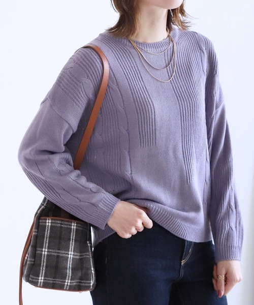 reca（レカ）の「デザインニット（ニット/セーター・レディース・カーキ/アイボリー/モカ/グレイッシュベージュ/パープル/チャコールグレー/バイオレット/グリーン/ライトベージュ・FREE）」の9枚目の写真