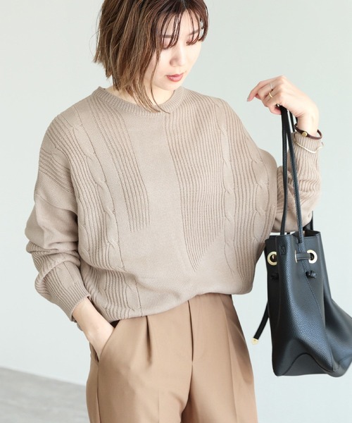 reca（レカ）の「デザインニット（ニット/セーター・レディース・カーキ/アイボリー/モカ/グレイッシュベージュ/パープル/チャコールグレー/バイオレット/グリーン/ライトベージュ・FREE）」の6枚目の写真