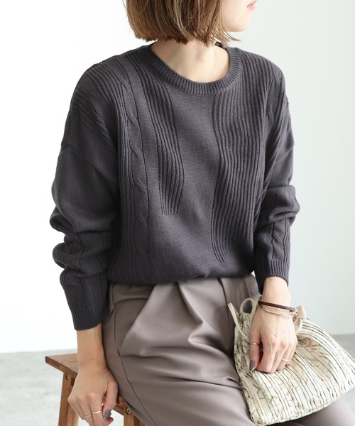 reca（レカ）の「デザインニット（ニット/セーター・レディース・カーキ/アイボリー/モカ/グレイッシュベージュ/パープル/チャコールグレー/バイオレット/グリーン/ライトベージュ・FREE）」の3枚目の写真