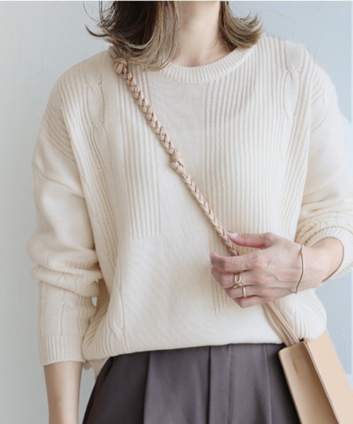 reca（レカ）の「デザインニット（ニット/セーター・レディース・カーキ/アイボリー/モカ/グレイッシュベージュ/パープル/チャコールグレー/バイオレット/グリーン/ライトベージュ・FREE）」の2枚目の写真