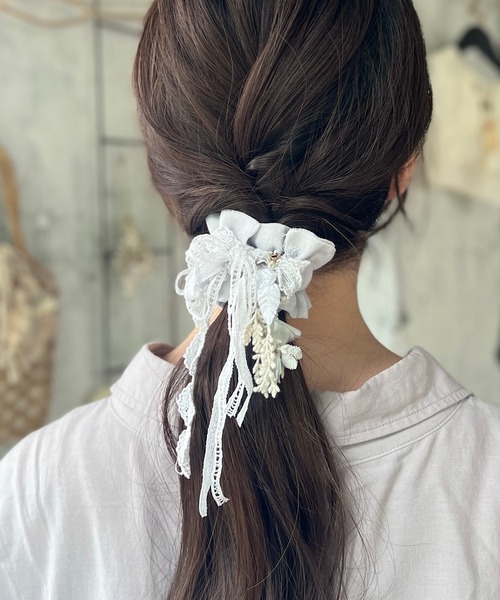 m.soeur（エムスール）の「リボンレースのシュシュ＊（シュシュ・レディース・ホワイト/ブラック/パープル/ブルー・FREE）」の15枚目の写真