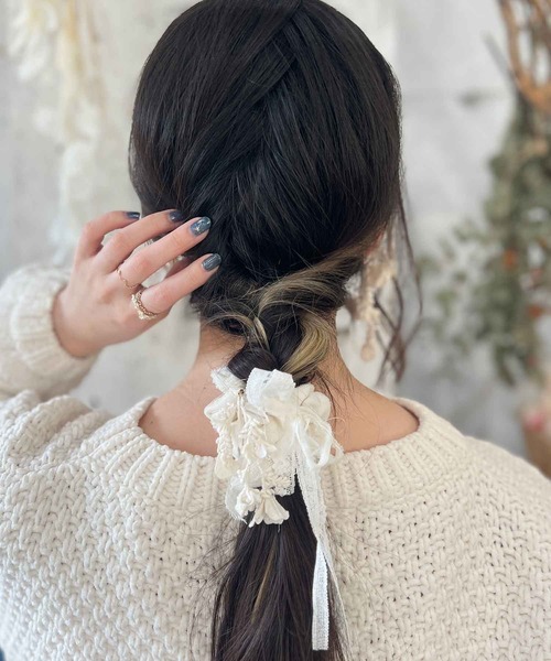 m.soeur（エムスール）の「リボンレースのシュシュ＊（シュシュ・レディース・ホワイト/ブラック/パープル/ブルー・FREE）」の10枚目の写真