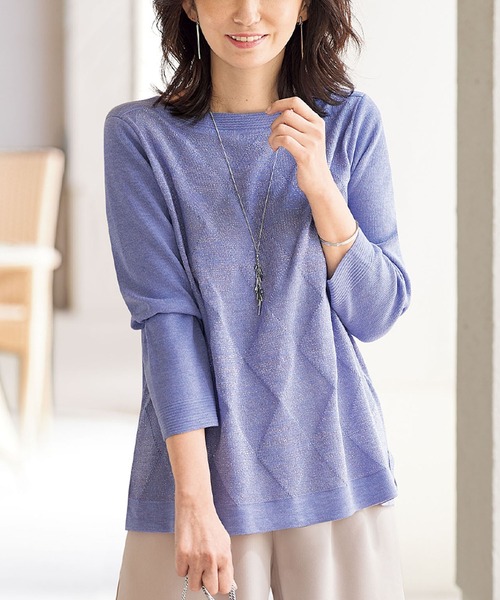 BELLUNA（ベルーナ）の「ラメ入りアーガイル柄ニットプルオーバー（ニット/セーター・レディース・ライトグレー/パープル/ネイビー/モカ/コーラル・MEDIUM/LARGE/X-LARGE）」の4枚目の写真