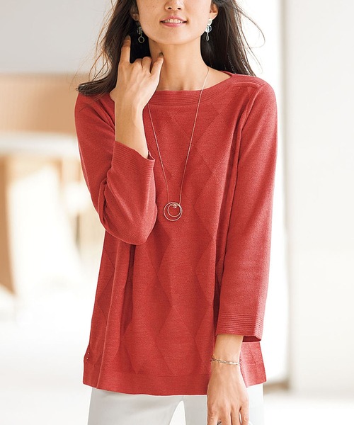 BELLUNA（ベルーナ）の「ラメ入りアーガイル柄ニットプルオーバー（ニット/セーター・レディース・ライトグレー/パープル/ネイビー/モカ/コーラル・MEDIUM/LARGE/X-LARGE）」の5枚目の写真