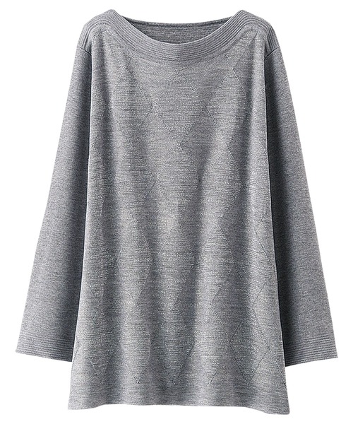 BELLUNA（ベルーナ）の「ラメ入りアーガイル柄ニットプルオーバー（ニット/セーター・レディース・ライトグレー/パープル/ネイビー/モカ/コーラル・MEDIUM/LARGE/X-LARGE）」の2枚目の写真