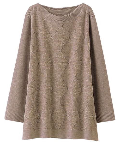 BELLUNA（ベルーナ）の「ラメ入りアーガイル柄ニットプルオーバー（ニット/セーター・レディース・ライトグレー/パープル/ネイビー/モカ/コーラル・MEDIUM/LARGE/X-LARGE）」の3枚目の写真