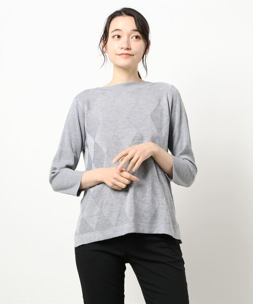 BELLUNA（ベルーナ）の「ラメ入りアーガイル柄ニットプルオーバー（ニット/セーター・レディース・ライトグレー/パープル/ネイビー/モカ/コーラル・MEDIUM/LARGE/X-LARGE）」の15枚目の写真