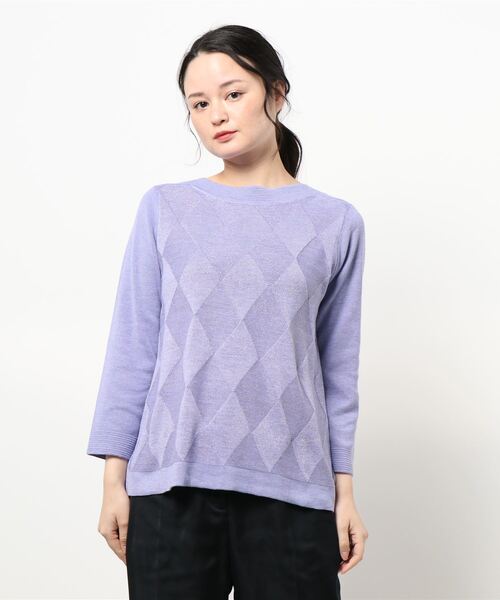 BELLUNA（ベルーナ）の「ラメ入りアーガイル柄ニットプルオーバー（ニット/セーター・レディース・ライトグレー/パープル/ネイビー/モカ/コーラル・MEDIUM/LARGE/X-LARGE）」の7枚目の写真