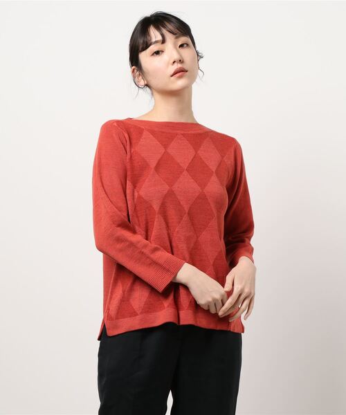 BELLUNA（ベルーナ）の「ラメ入りアーガイル柄ニットプルオーバー（ニット/セーター・レディース・ライトグレー/パープル/ネイビー/モカ/コーラル・MEDIUM/LARGE/X-LARGE）」の17枚目の写真