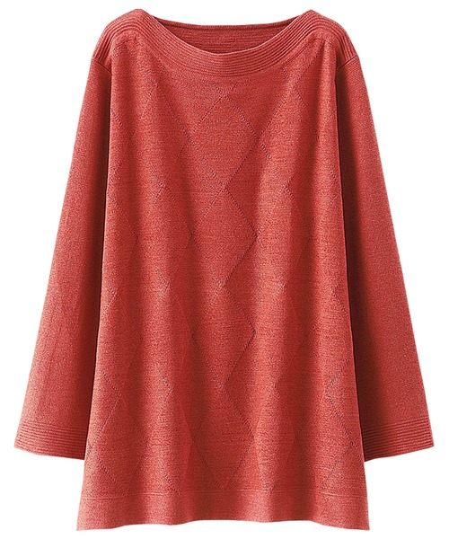 BELLUNA（ベルーナ）の「ラメ入りアーガイル柄ニットプルオーバー（ニット/セーター・レディース・ライトグレー/パープル/ネイビー/モカ/コーラル・MEDIUM/LARGE/X-LARGE）」の13枚目の写真