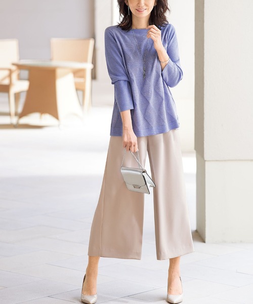 BELLUNA（ベルーナ）の「ラメ入りアーガイル柄ニットプルオーバー（ニット/セーター・レディース・ライトグレー/パープル/ネイビー/モカ/コーラル・MEDIUM/LARGE/X-LARGE）」の6枚目の写真