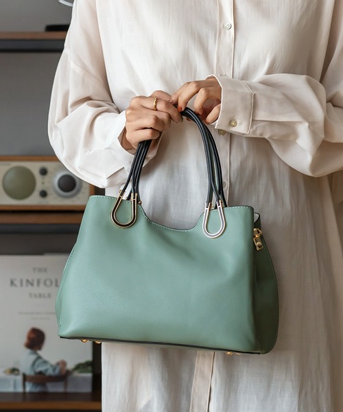 VitaFelice(ヴィータフェリーチェ)の「2wayハンドバッグ トートバッグ(トートバッグ・レディース・グリーン系その他/ベージュ系その他/ブラック/オフホワイト/スモークピンク・FREE)」の4枚目の写真