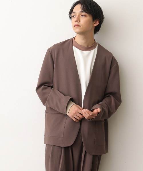 JUNRED（ジュンレッド）の「テクスチャーTRルーズノーカラーJKT（ノーカラージャケット・メンズ・ダークブラウン/ベージュ/サックスブルー・S/M/L）」の2枚目の写真