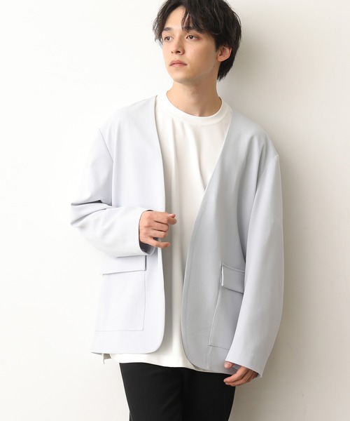 JUNRED（ジュンレッド）の「テクスチャーTRルーズノーカラーJKT（ノーカラージャケット・メンズ・ダークブラウン/ベージュ/サックスブルー・S/M/L）」の3枚目の写真