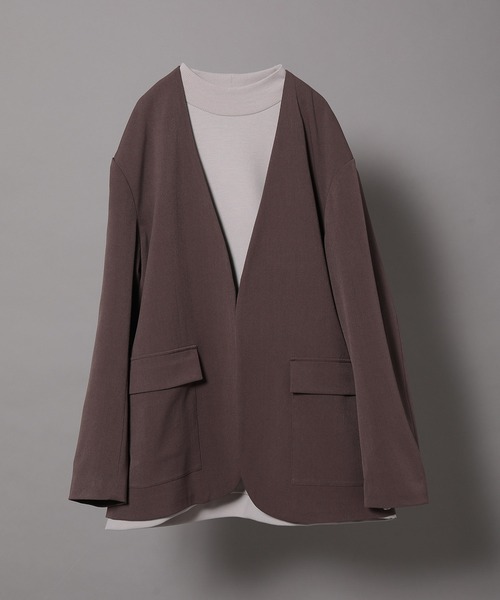 JUNRED（ジュンレッド）の「テクスチャーTRルーズノーカラーJKT（ノーカラージャケット・メンズ・ダークブラウン/ベージュ/サックスブルー・S/M/L）」の9枚目の写真