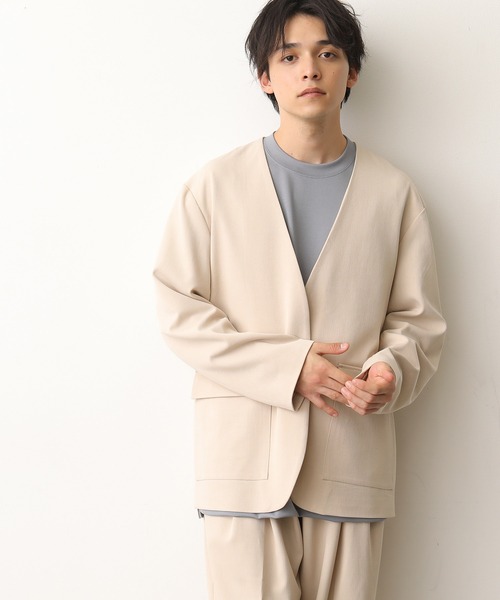 JUNRED（ジュンレッド）の「テクスチャーTRルーズノーカラーJKT（ノーカラージャケット・メンズ・ダークブラウン/ベージュ/サックスブルー・S/M/L）」の15枚目の写真