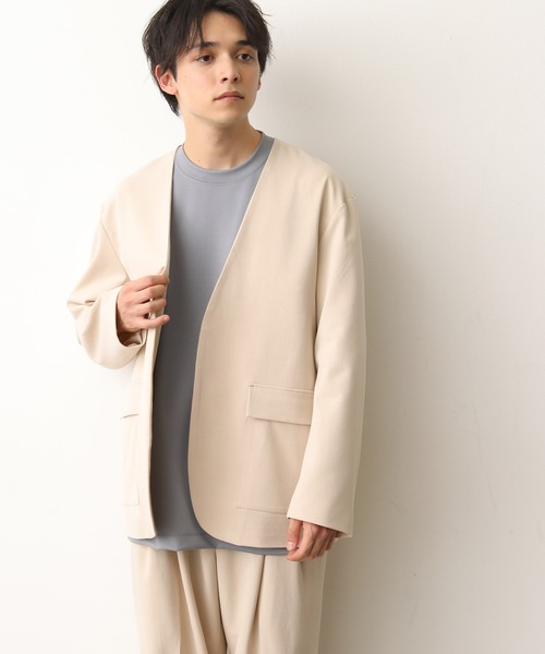JUNRED（ジュンレッド）の「テクスチャーTRルーズノーカラーJKT（ノーカラージャケット・メンズ・ダークブラウン/ベージュ/サックスブルー・S/M/L）」の4枚目の写真